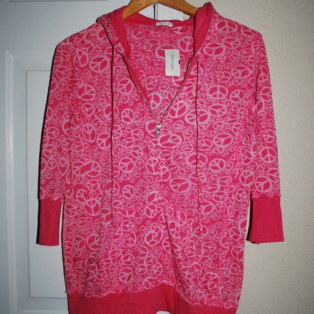 Maurice Pink Hooded Knit Top Sz XLarge